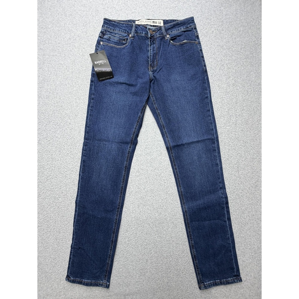 Barbell Apparel Straight Athletic Fit Jeans Mens 32x32 Blue Med Wash Stretch